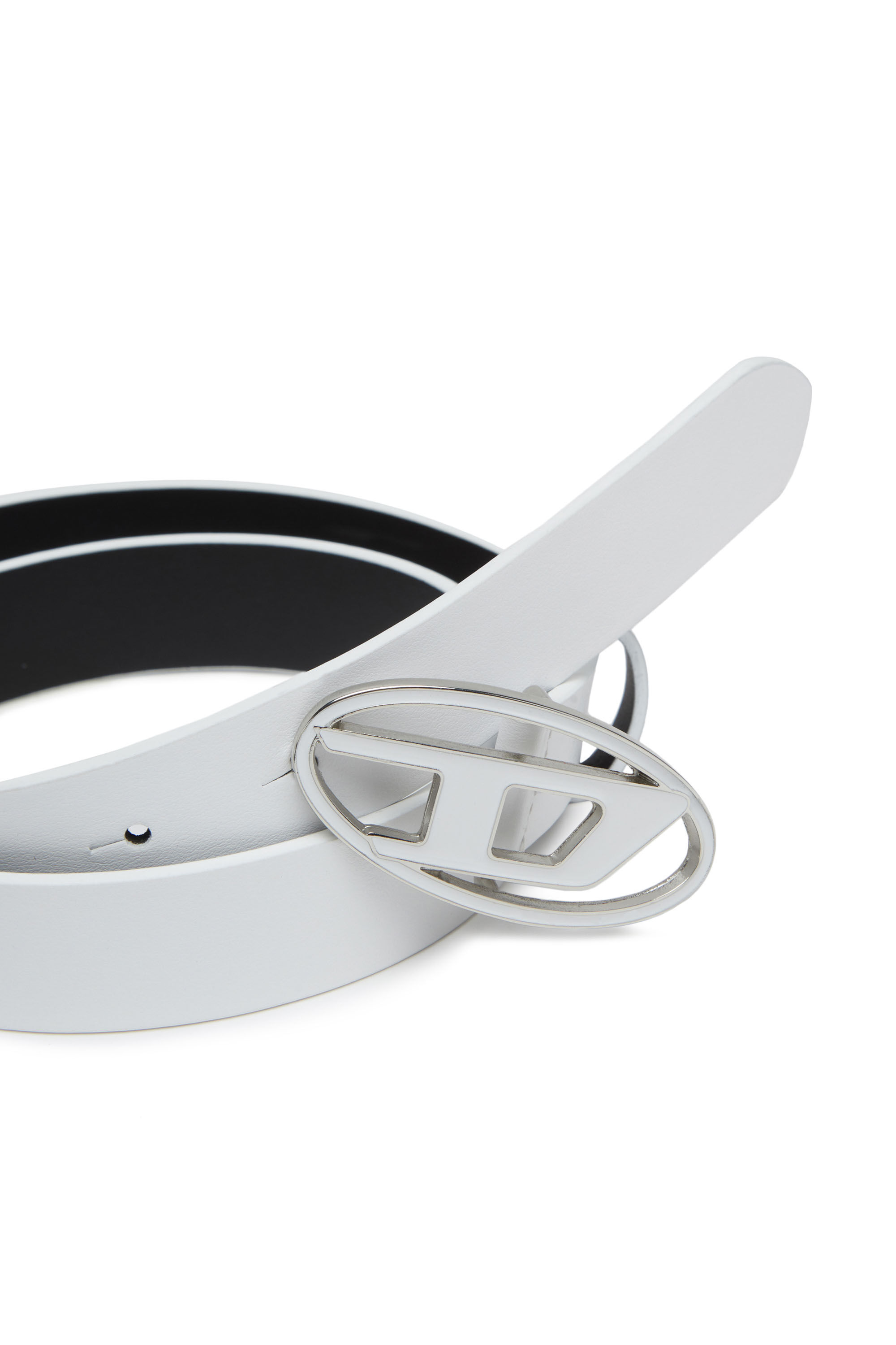 Women's 2.4cm leather belt with enamelled buckle | White | Diesel