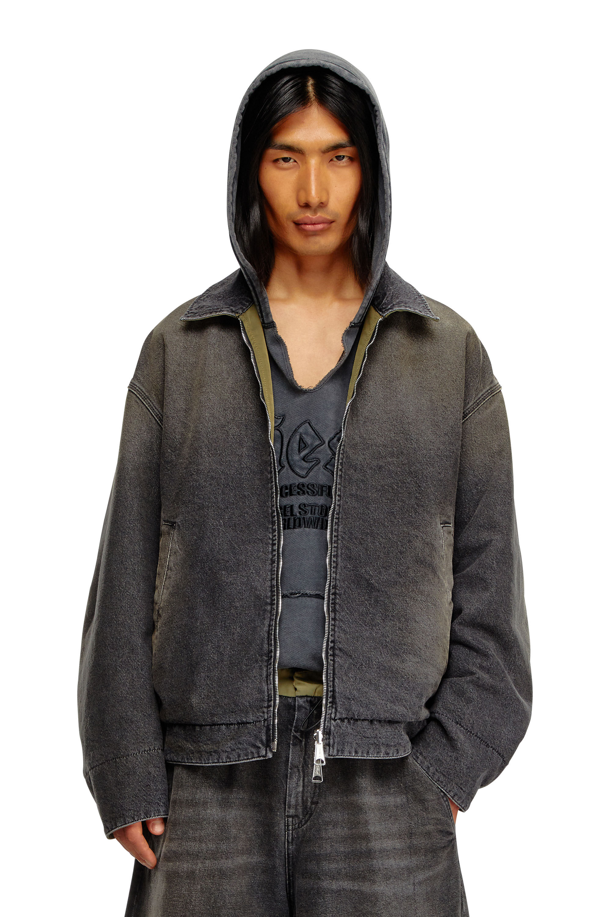 Men's Reversible jacket in denim and nylon | Black | Diesel