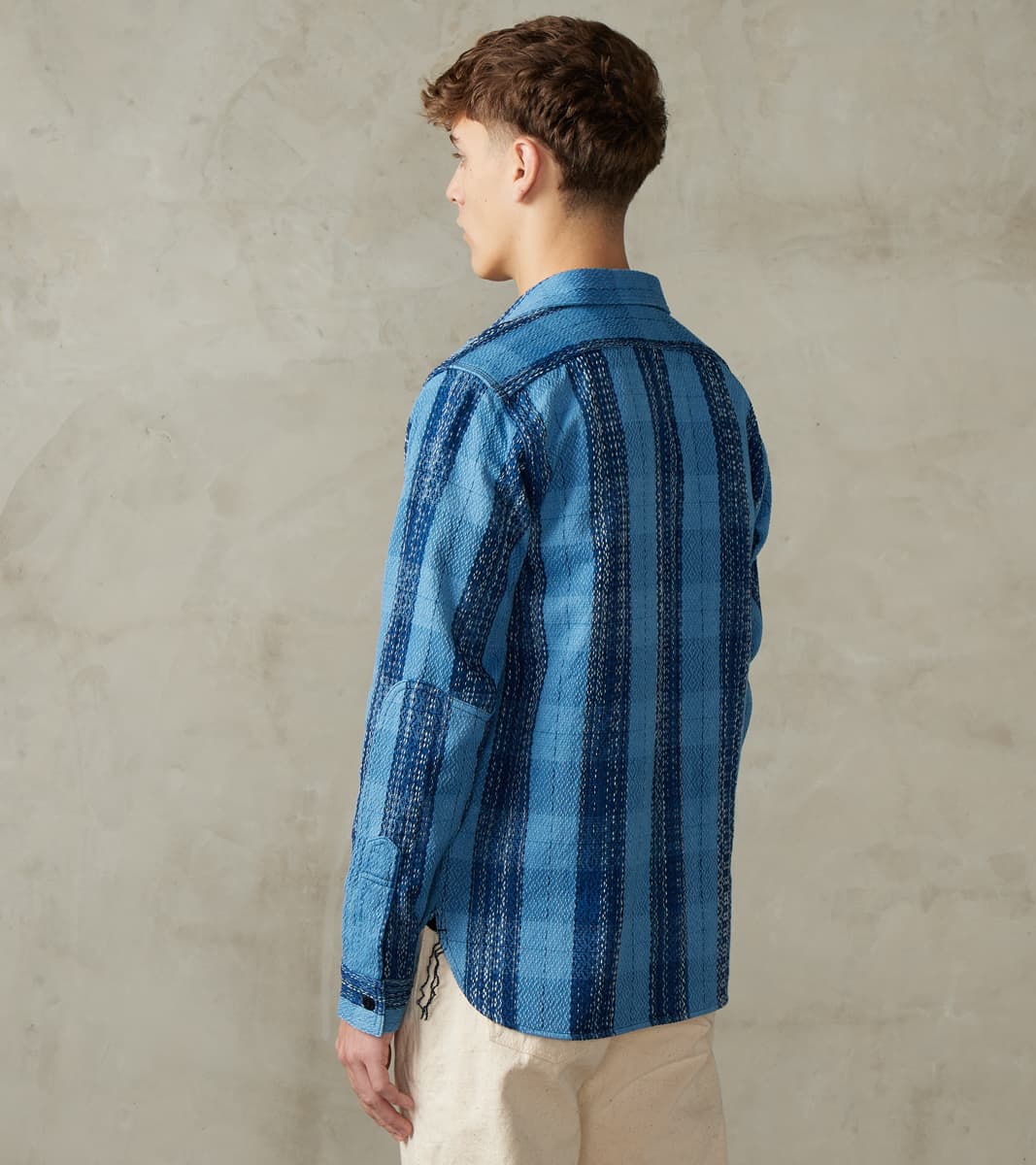 Samurai SKN24-01W Indigo Dyed Sashiko Flannel Rain Drop Kasuri