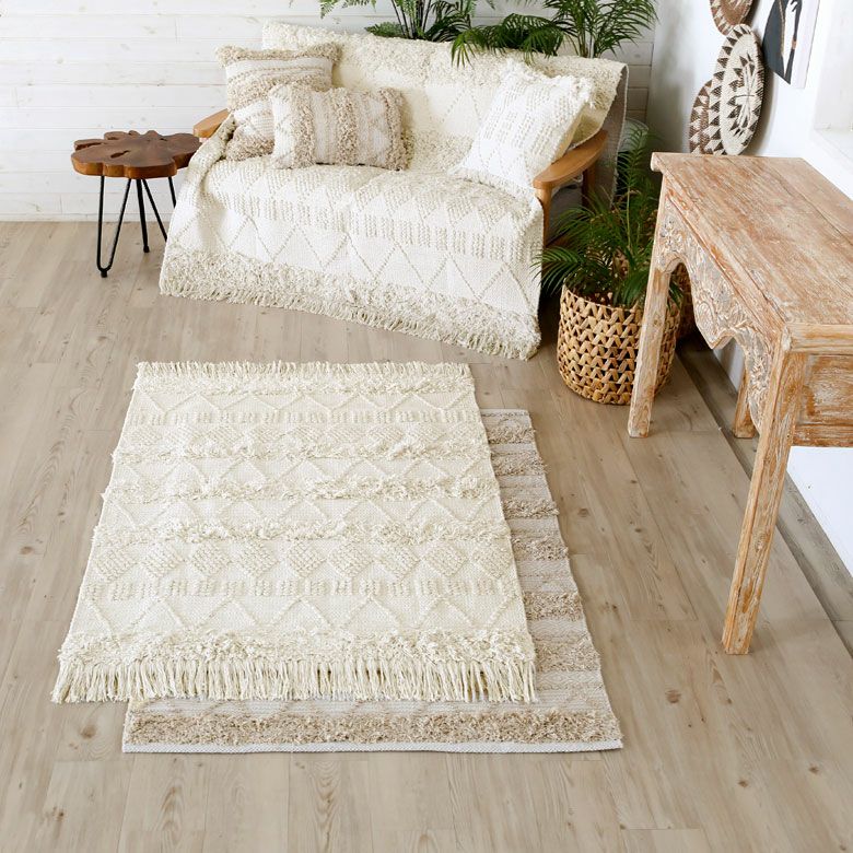 ラグ ラグマット ホワイト ボヘミアン 100×140cm ホワイト