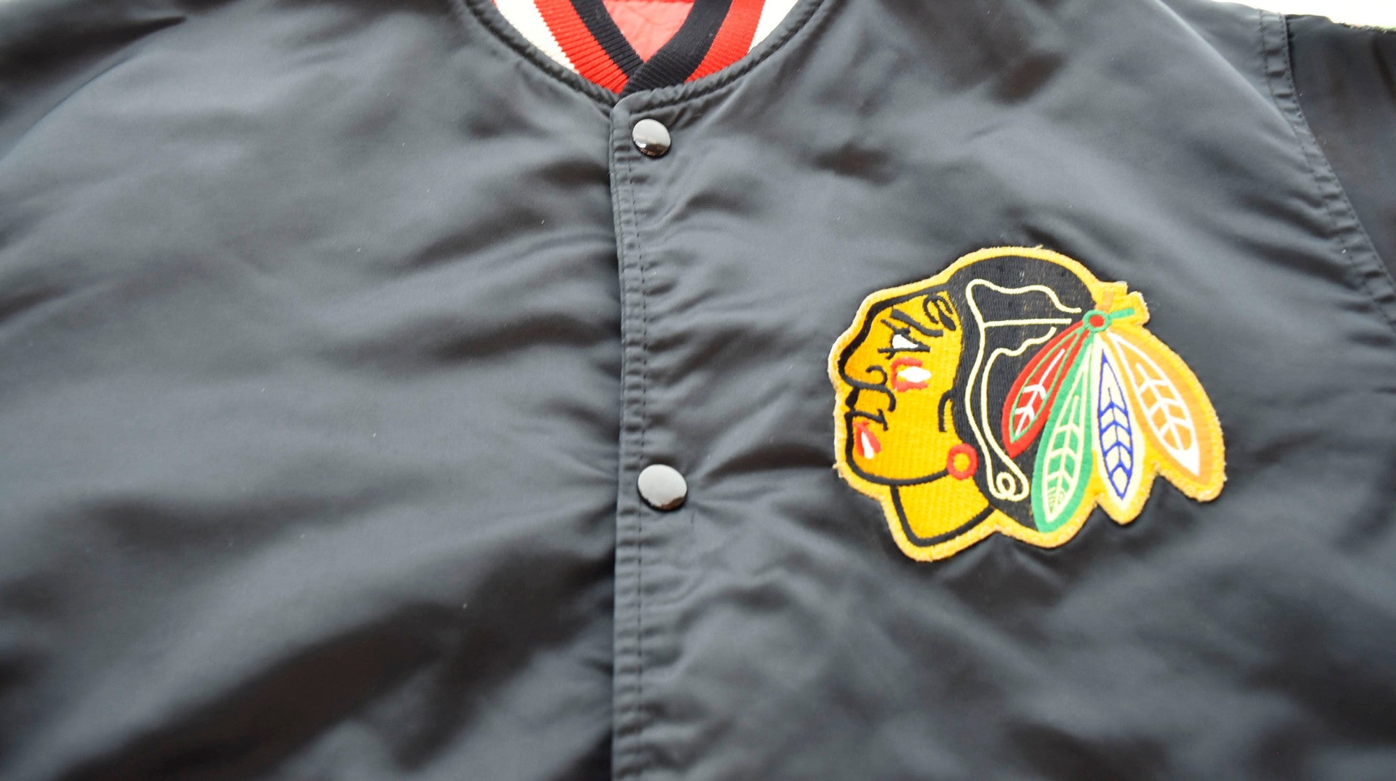 スターター STARTER 90年代 USA製 NHL ナイロンスタジャン 刺繍 黒