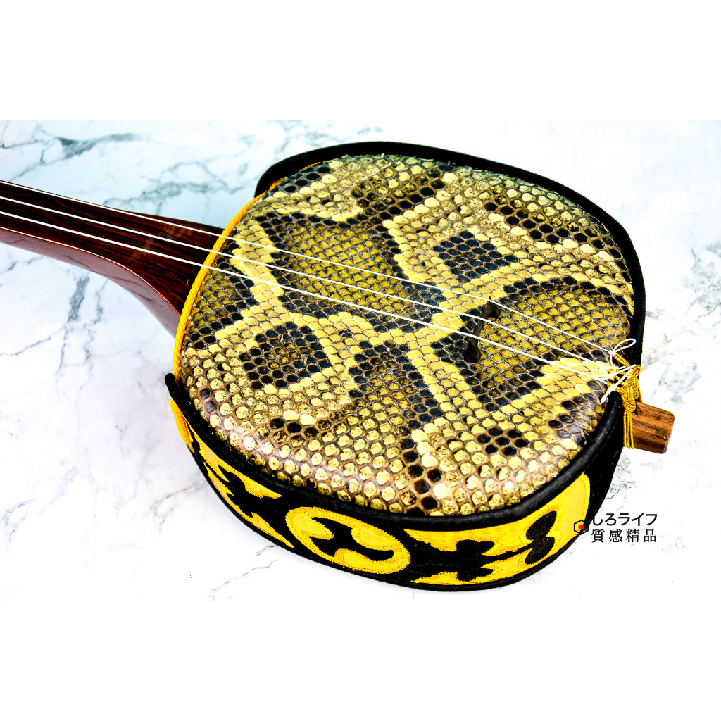 ヘビ皮三味線 本革3弦 本体 ケース付き ヘビ皮三味線 本革3