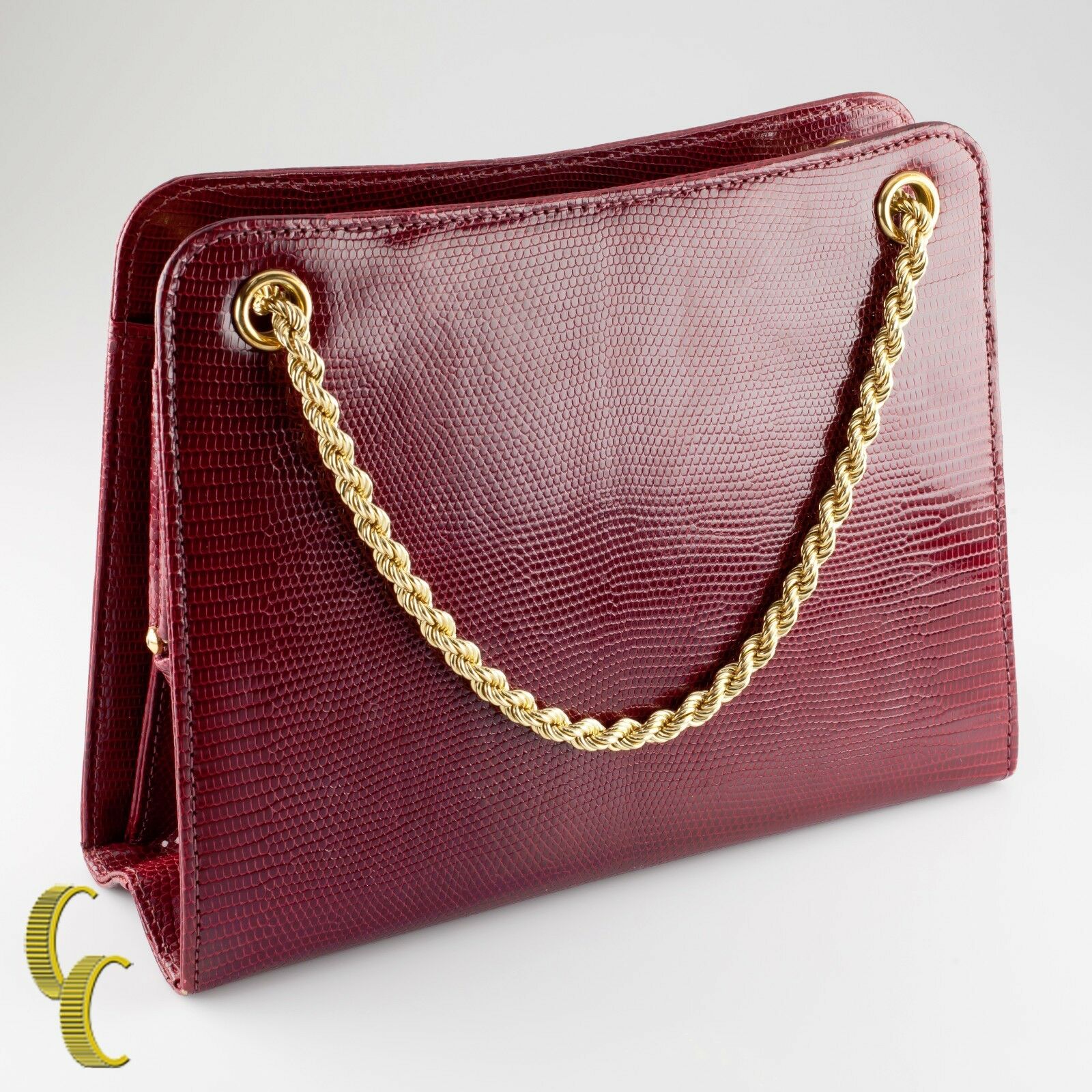 Vintage Gucci Galleria Lizard Purse Solid 18k Yellow Gold Accents