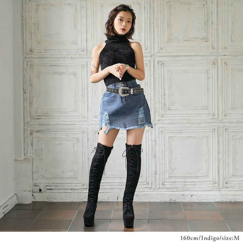 クラッシュケミカル&タイダイデニムミニスカート – レディース