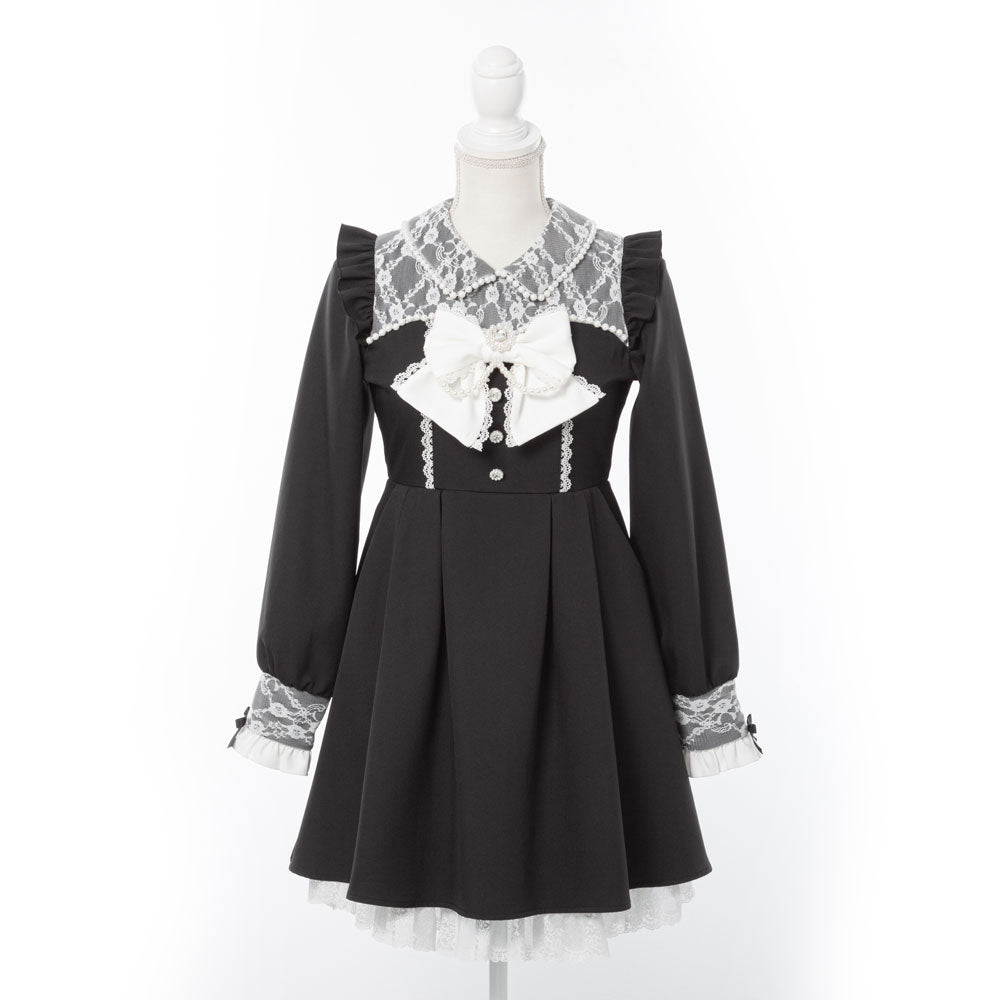 レース重ねパールリボンお嬢様ワンピース – レディースファッション