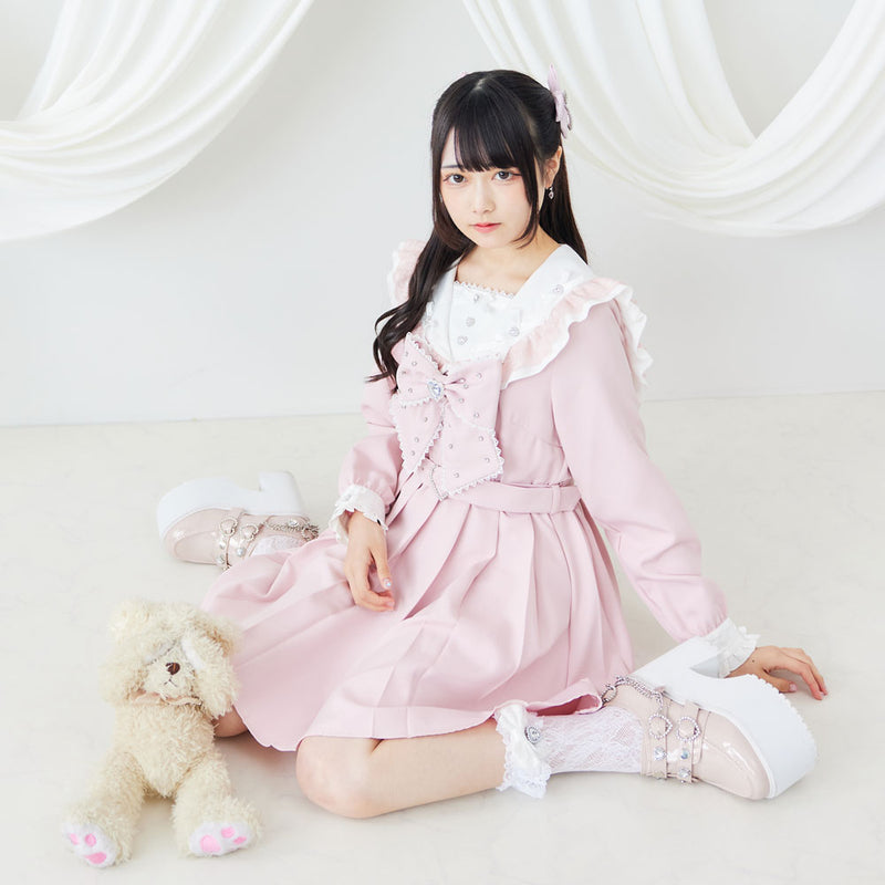 ハートビジューリボンレース学園ワンピース – レディースファッション