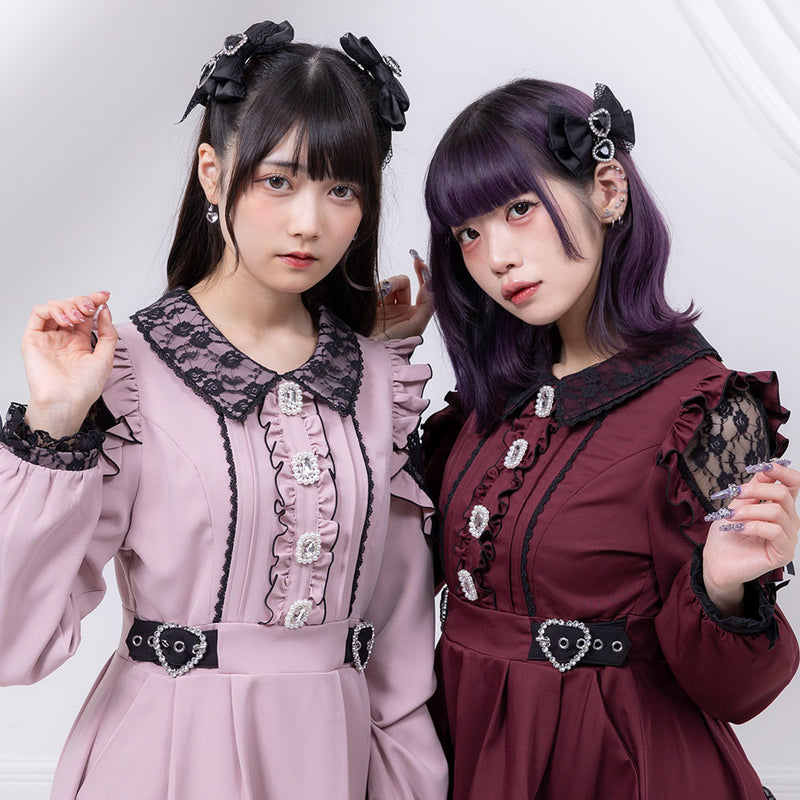 キラキラビジューレース重ねフリルワンピース – レディース