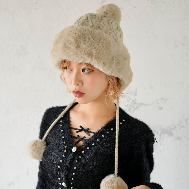 ふわふわポンポン付フェイクファーニット帽 – レディースファッション