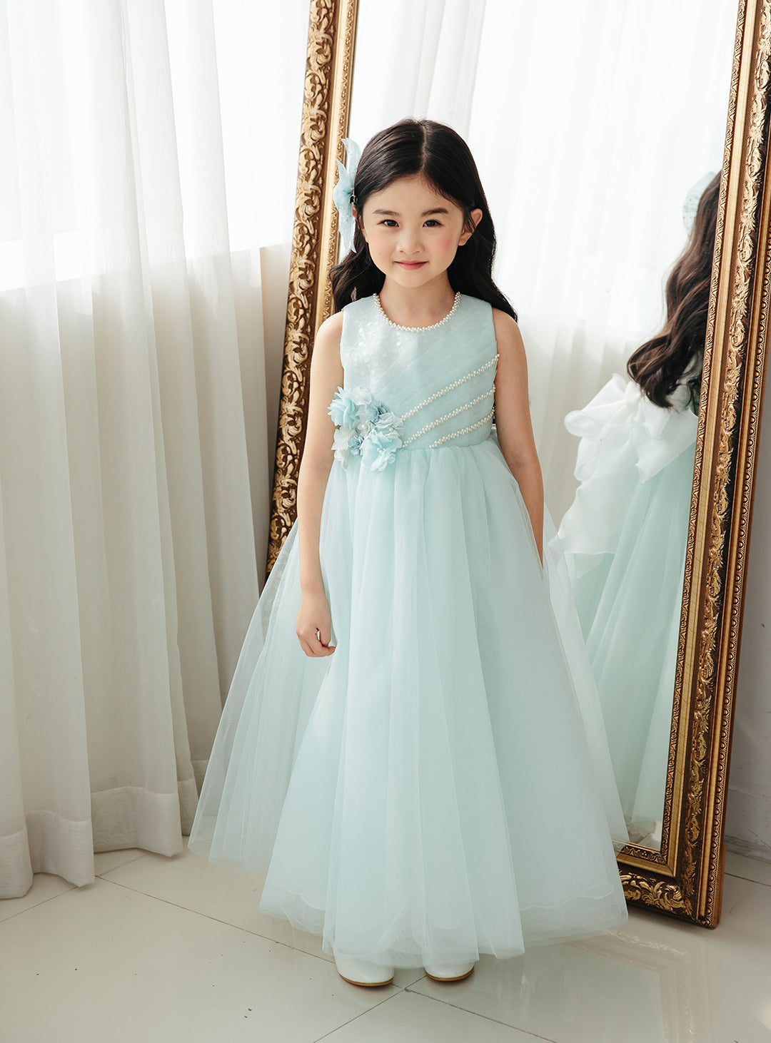 ドレスコ DRESCCO ミントブルージュエリーロングドレス 140cm 美品