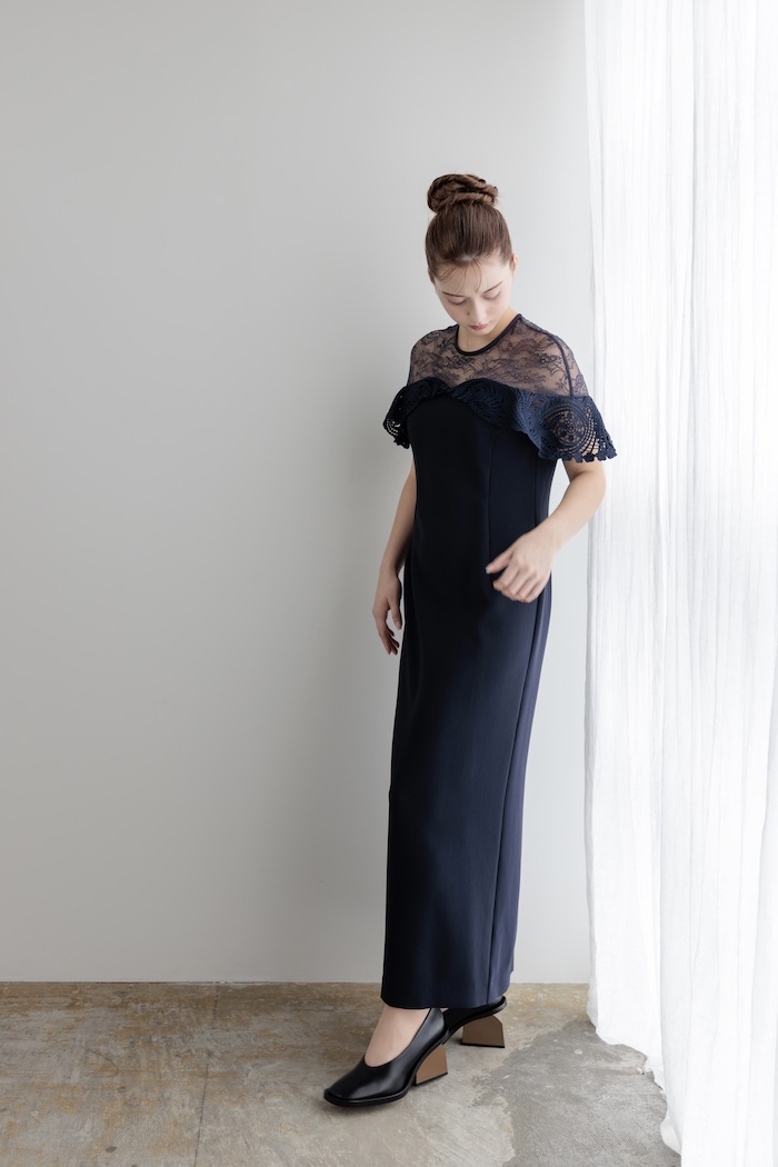 Mame Kurogouchi（3泊4日） Tulle Lace Classic Dress Navy / June