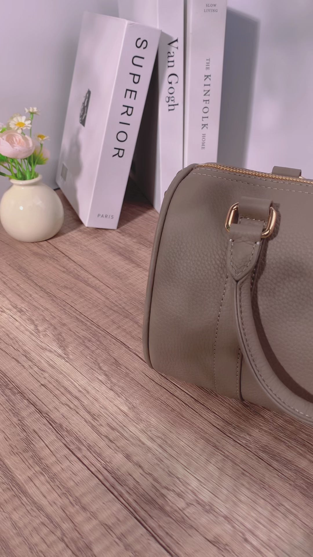Taupe Grained leather - Mini Boston bag - dressupyourpurse