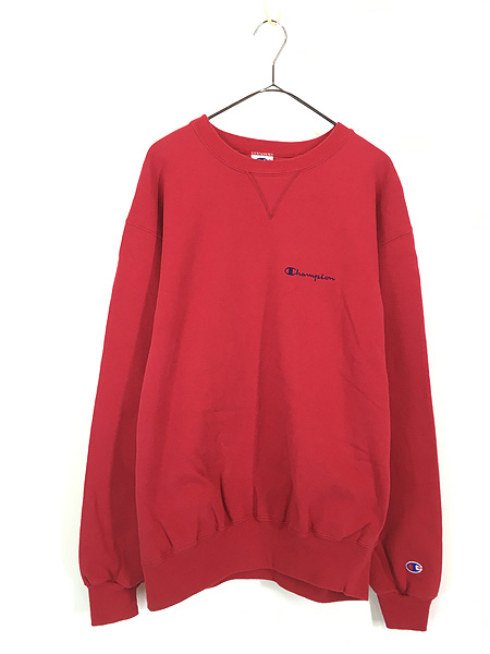 古着 90s Champion ワンポイント 前V スウェット トレーナー 赤 XL