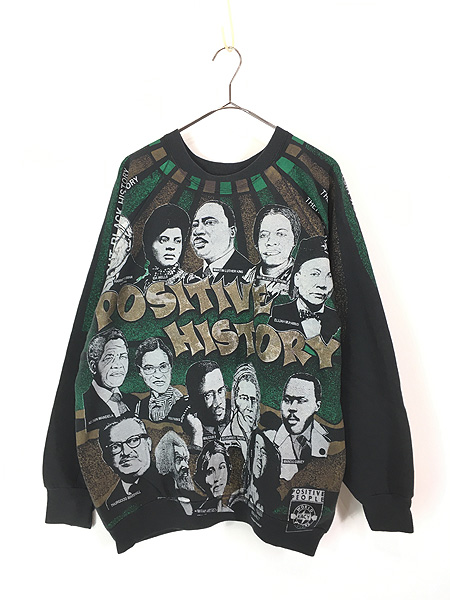 古着 90s USA製 POSITIVE HISTORY 豪華 偉人 オールオーバー ブラック