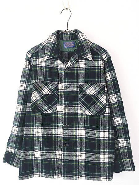 古着 70s USA製 Pendleton 好配色 グリーン チェック 開襟 ボックス