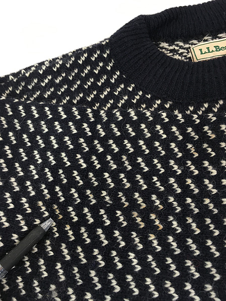 古着 80s ノルウェー製 LL Bean バーズアイ ヘビー ウール ニット