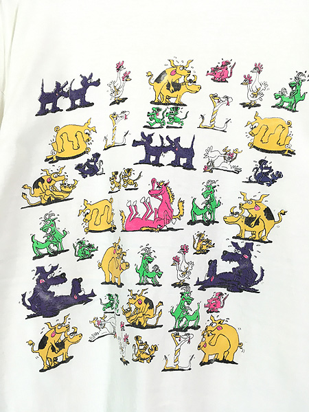 古着 90s カラフル マルチ アニマル 48手 エロ Tシャツ XL位 古着