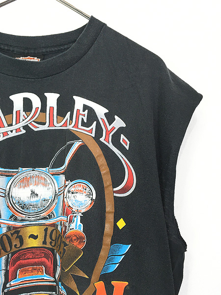 古着 90s USA製 HARLEY DAVIDSON シールド&バー バイク カットオフ