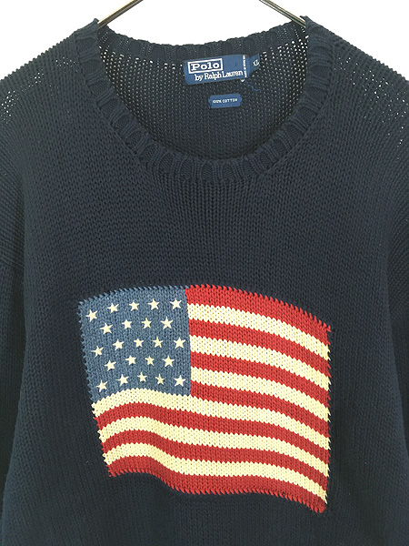 古着 90s Polo Ralph Lauren 星条旗 フラッグ コットン ニット
