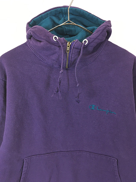 古着 80s USA製 Champion ワンポイント 立ち襟 ストーム ハーフジップ