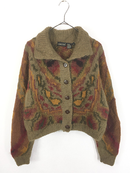 レディース 古着 90s JEANNE PIERRE オリエンタル 模様 モヘア ニット