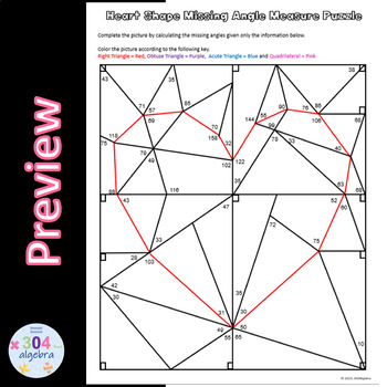 8th Grade Math Valentine's Day Math Puzzle Missing Angle Measures