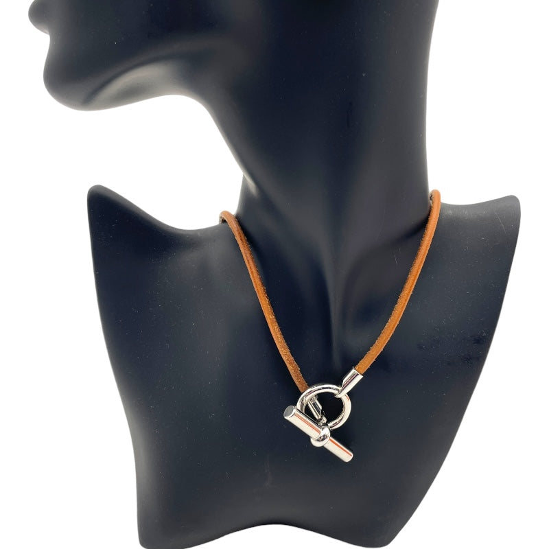 エルメス HERMES グルナン チョーカー ブラウン レザー・メタル