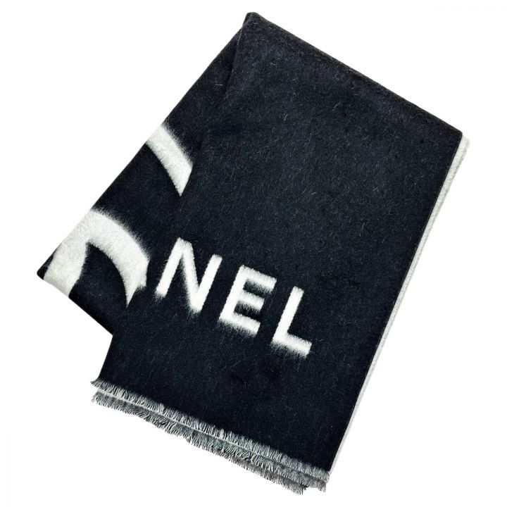 CHANEL シャネル ストール ブラック×ホワイト ココマーク カシミヤ100