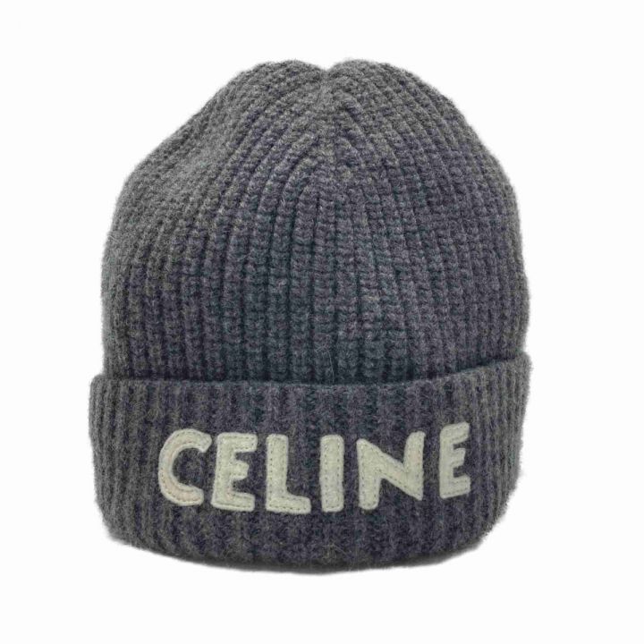 CELINE グレーニット帽 Cロゴ刺繍 プレゼントに☆】Celine セリーヌ