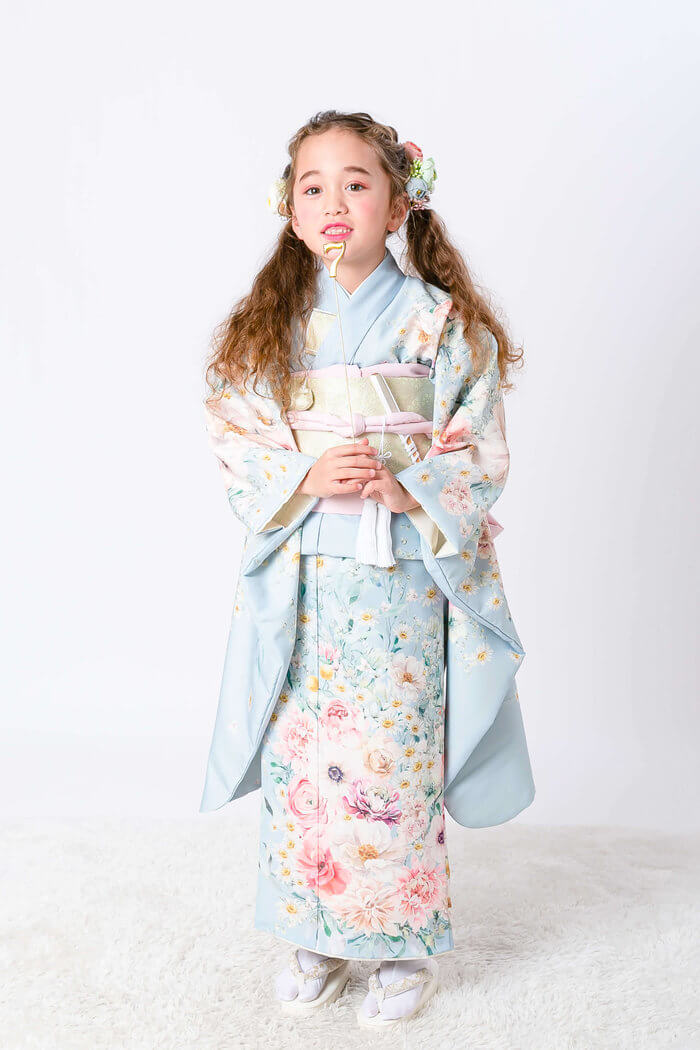 7歳七五三レンタル｜ガーデン水色