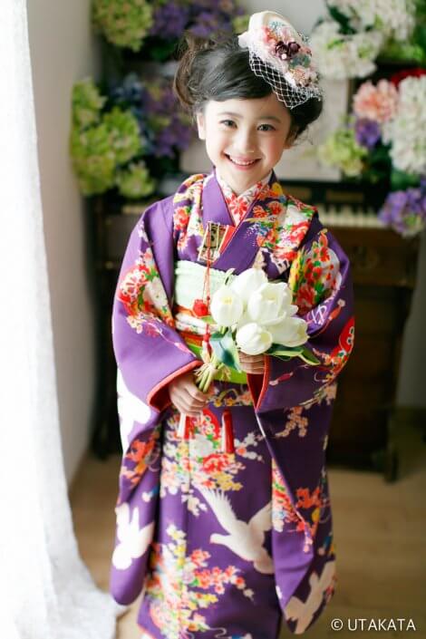 7歳七五三レンタル アンティーク復刻 幸福鳩 紫