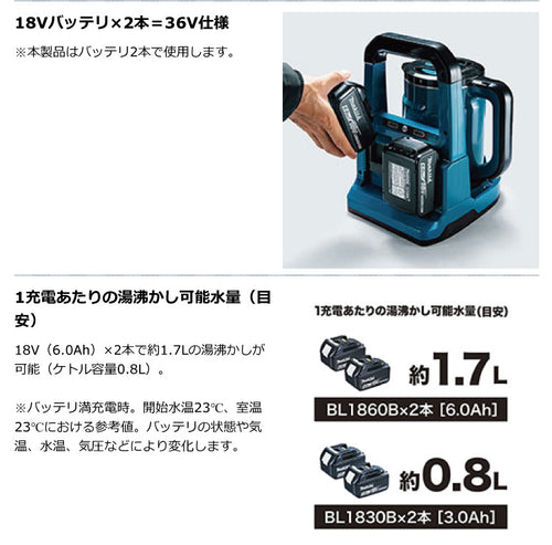 マキタ 充電式ケトル【KT360DZ】本体のみ バッテリ・充電器別売 — PLOW
