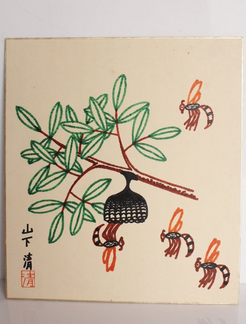 山下清「蜂」 色紙サインペン S2770｜骨董店 のびる 古美術 骨董 和風