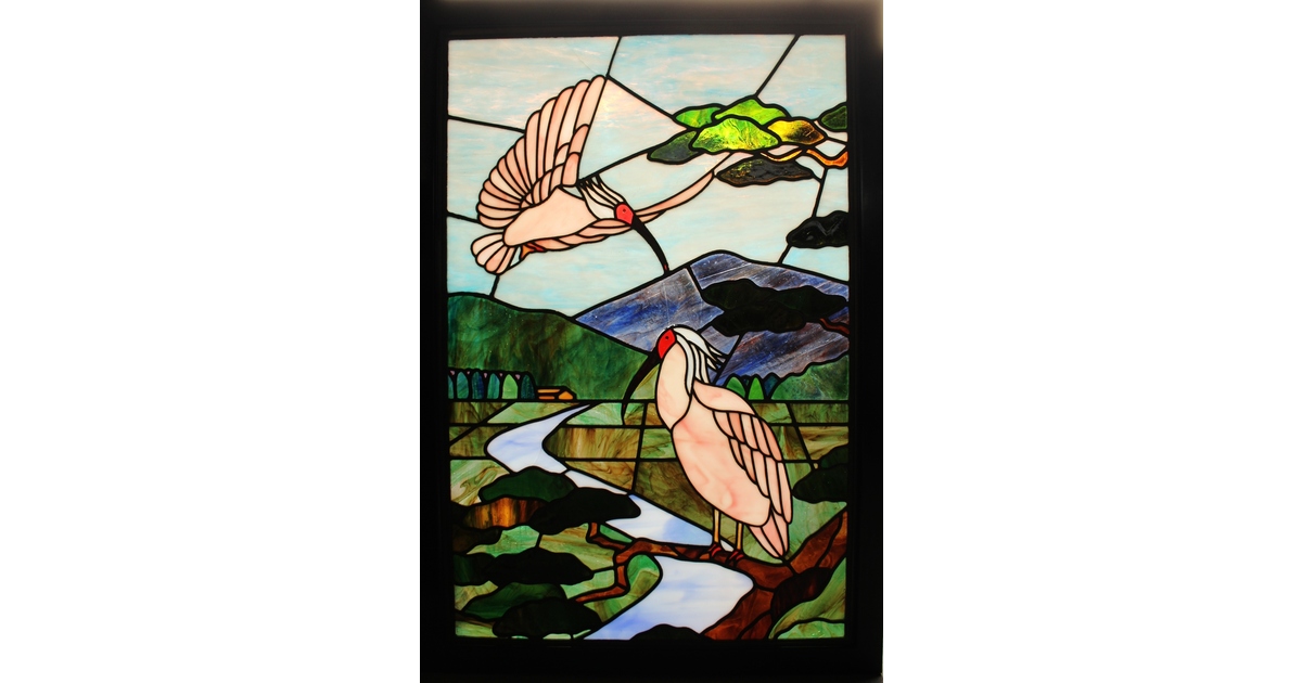 トキのステンドグラス GD891｜骨董店 のびる 古美術 骨董 和風建具 蔵