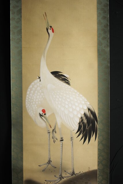 谷文晁/双鶴画賛/鶴図/ツル図/掛軸/名家伝来/AC-760 谷文晁/