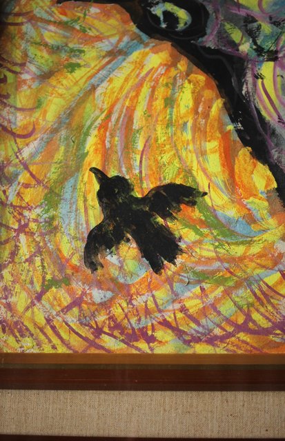 岩崎巴人 日本画「海洋を渡る鳥」共シール 額装 東京都出身 絵画 岩崎