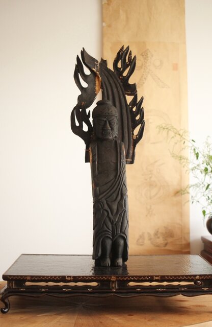 仏教美術 民藝 民仏 木彫不動明王像 X286｜骨董店 のびる 古美術 骨董