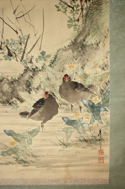 倣 池上秀畝 花鳥図 絹本軸装 Z427｜骨董店 のびる 古美術 骨董 和風