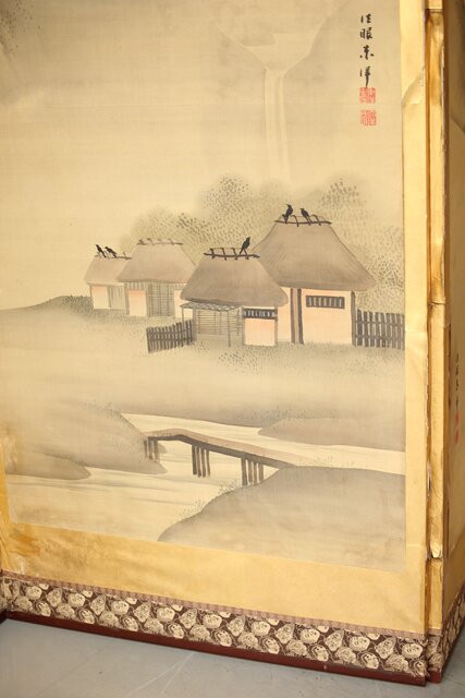 東洋洋 耕図 屏風 六曲一双 紙本肉筆 法眼東洋 人物図 日本画 東東洋