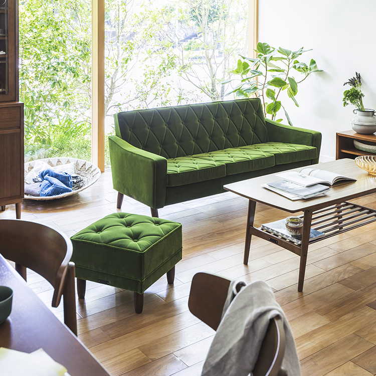 昭和レトロ オールド カリモク グリーン モケット 1人掛け ソファ②