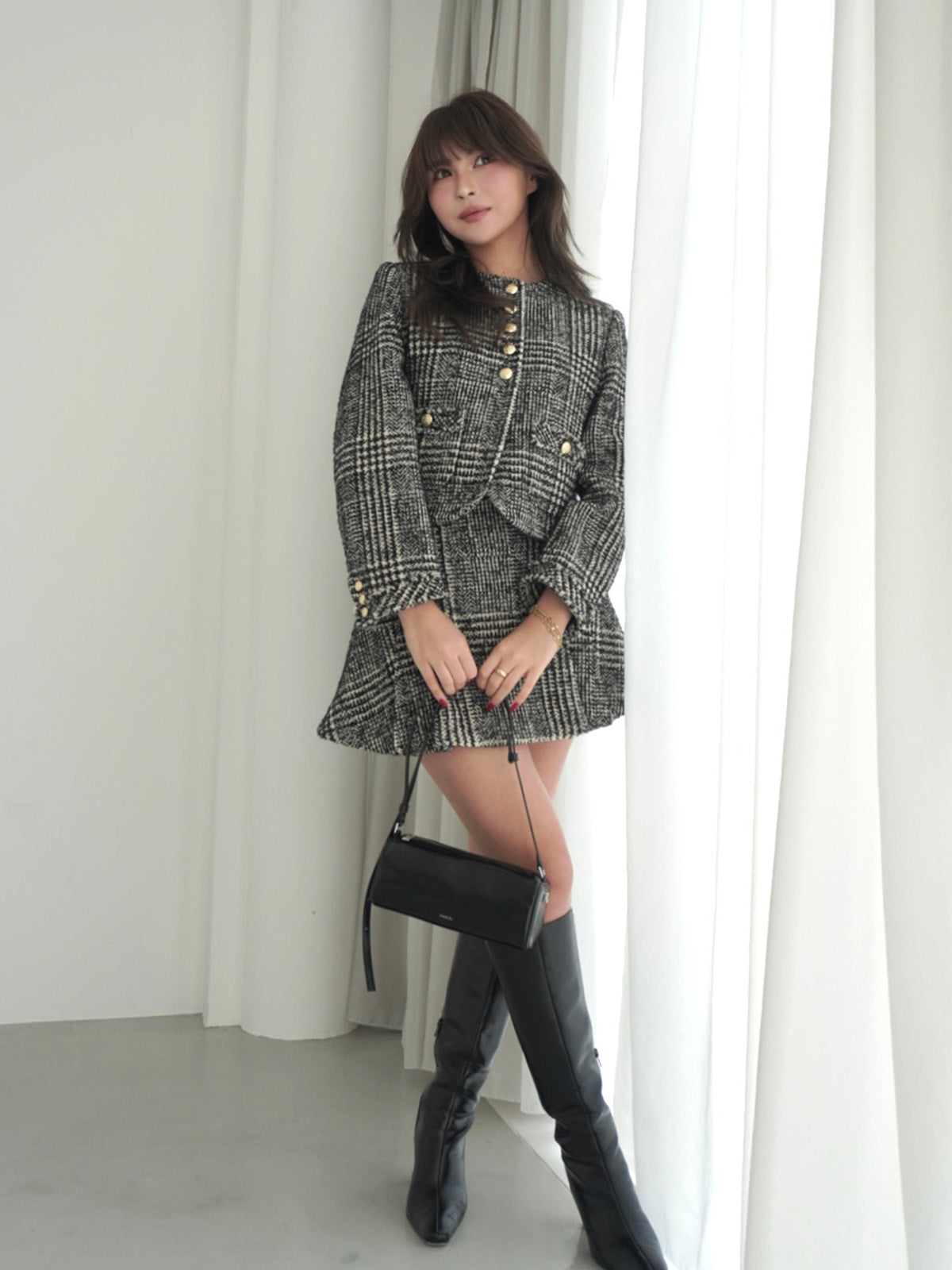 ツイードタックミニスカート