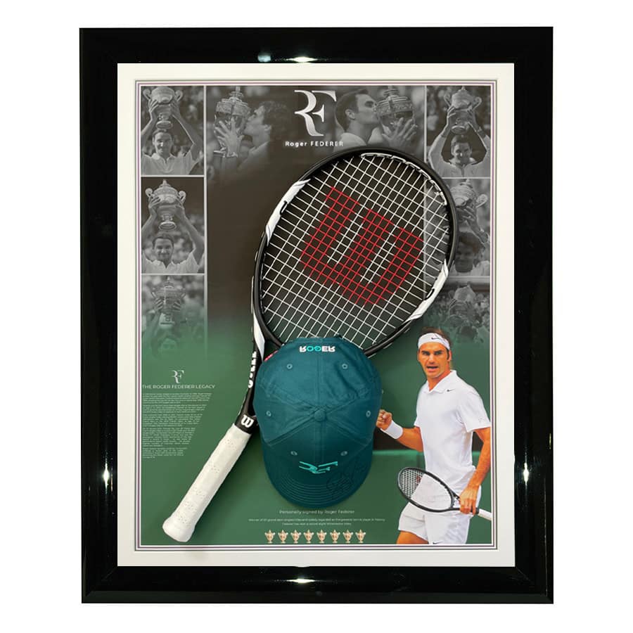 Roger Federer Signed Cap & Racket Display – Elite Exclusives