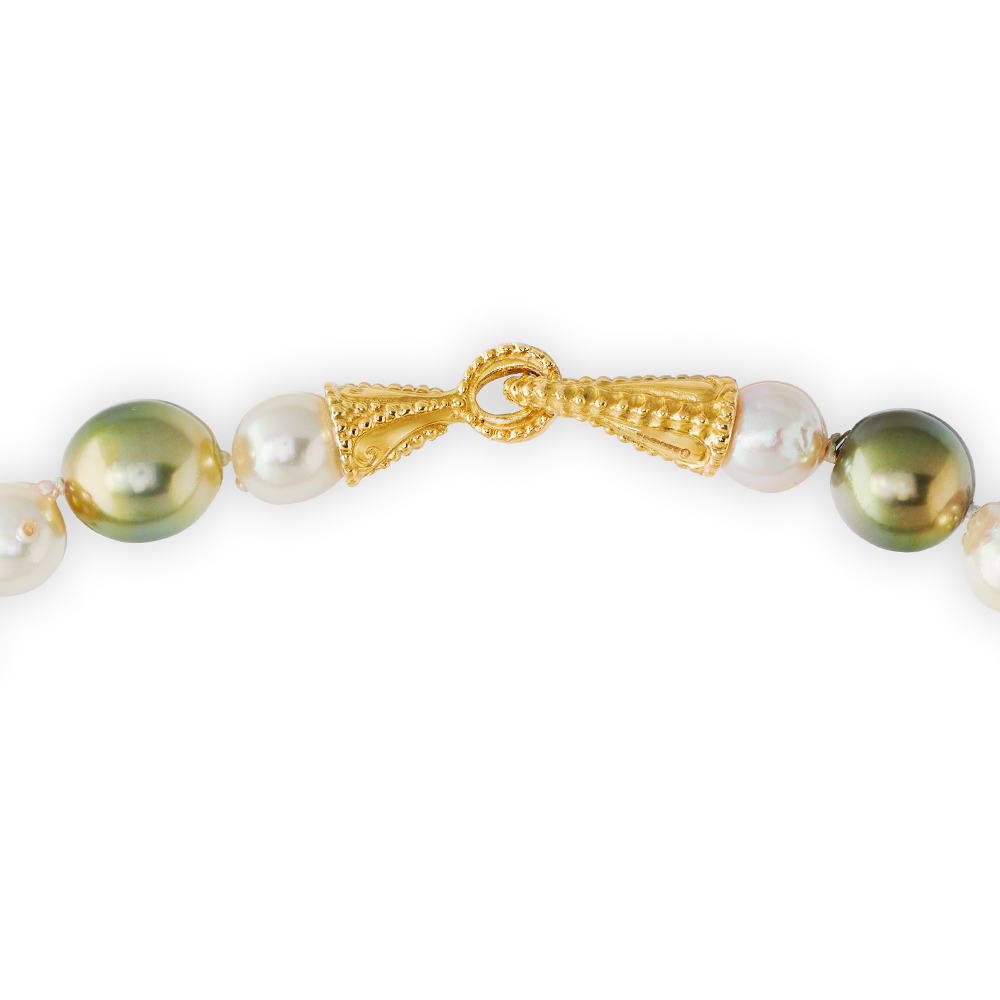 Pistachio-Green and Cream Cultured Pearl Necklace and Dragon Head