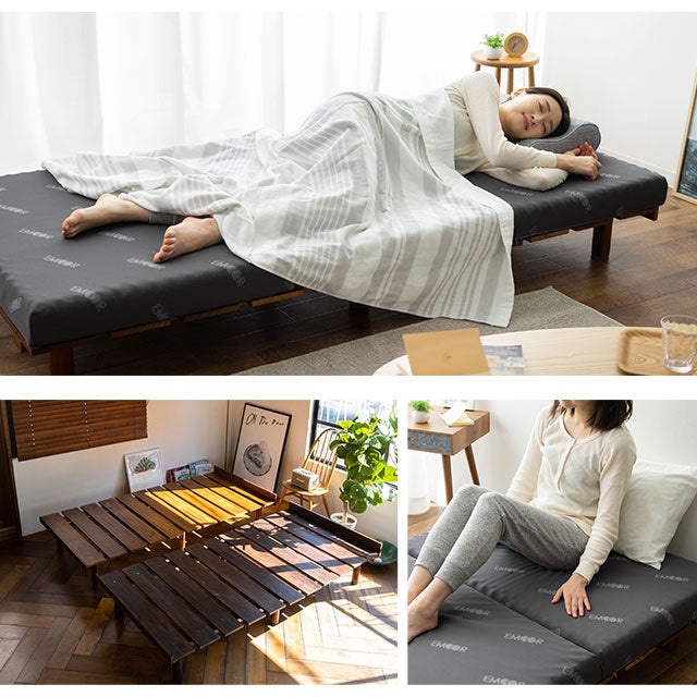 天然木すのこベッド＆3つ折りマットレスセット シングルサイズ│寝具