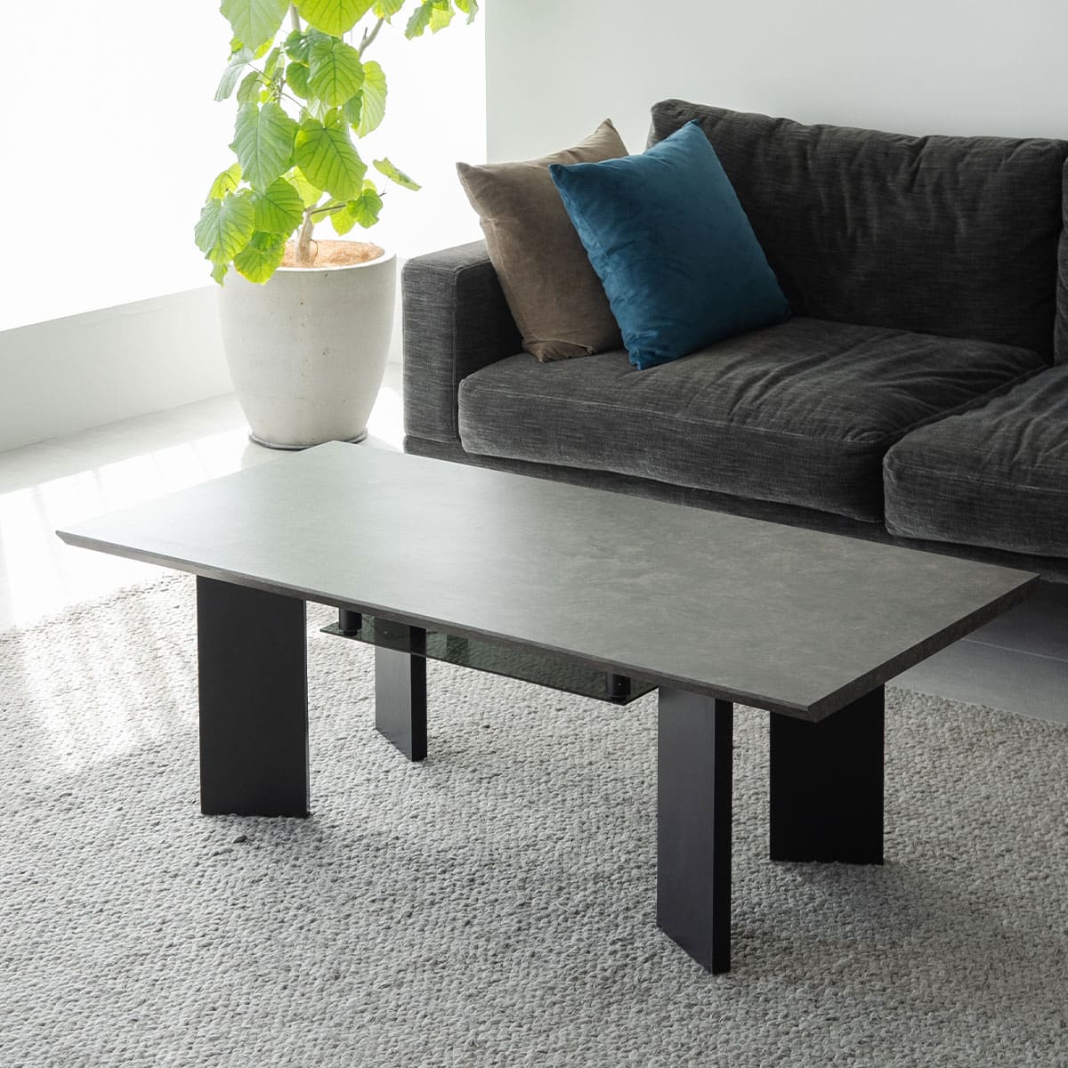 センターテーブル 幅120cm 収納付き 棚付き セラミック調 ローテーブル