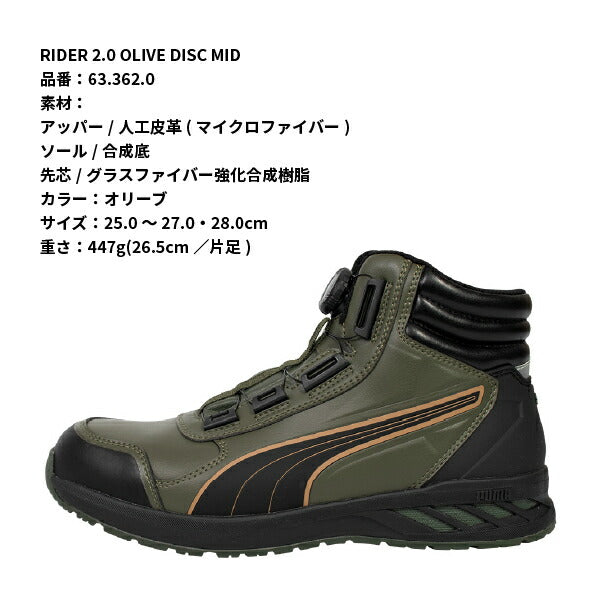 24SS新作] PUMA 安全靴 アスレチック ライダー2.0 ディスク ミッド MID