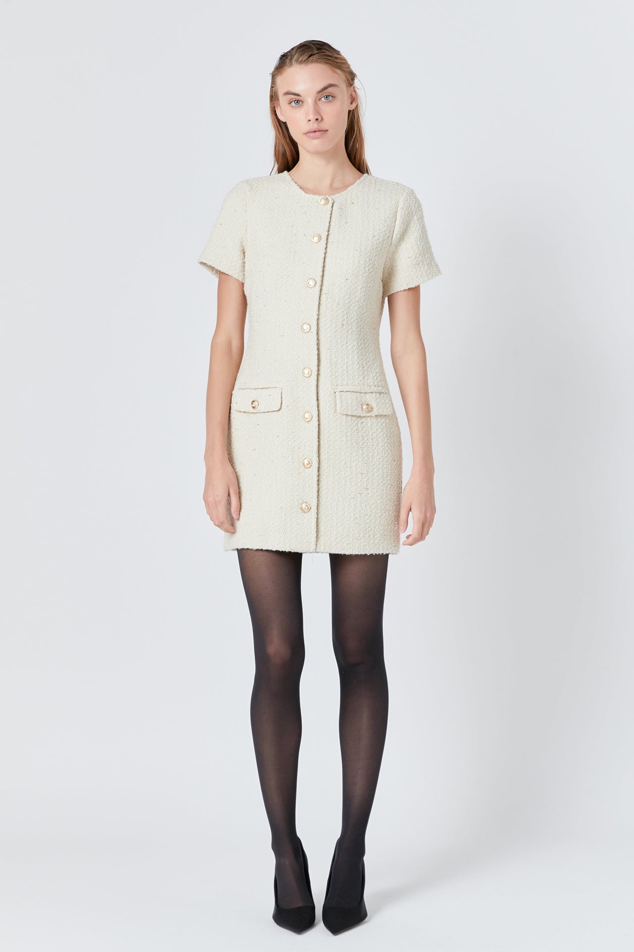 Multi Tweed Collared Short Sleeve Dress – Endless Rose