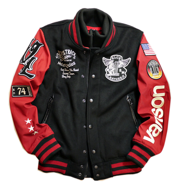 VANSON (バンソン）メルトン×ナイロン袖 スタジアムジャンパー NVJK