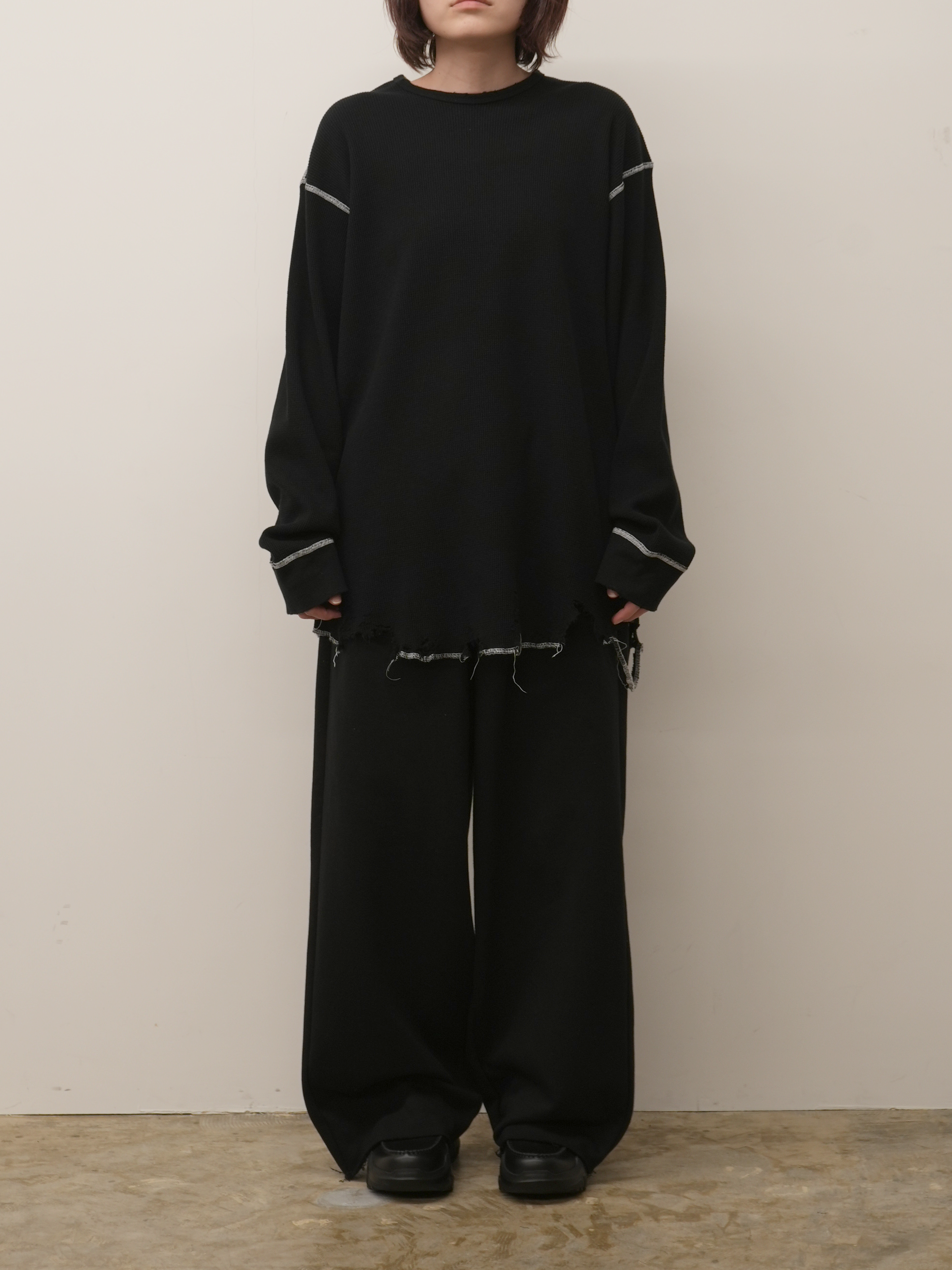 DAMAGE WAFFLE CREW LS T-SHIRT(BLACK)