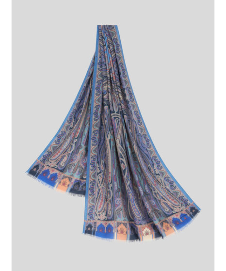 ETRO ペイズリー柄シルク・ウール大判ストール ・ショール☆130cm ETRO