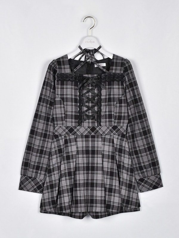 フロントリボンチェックロンパース｜evelyn（エブリン）公式通販サイト